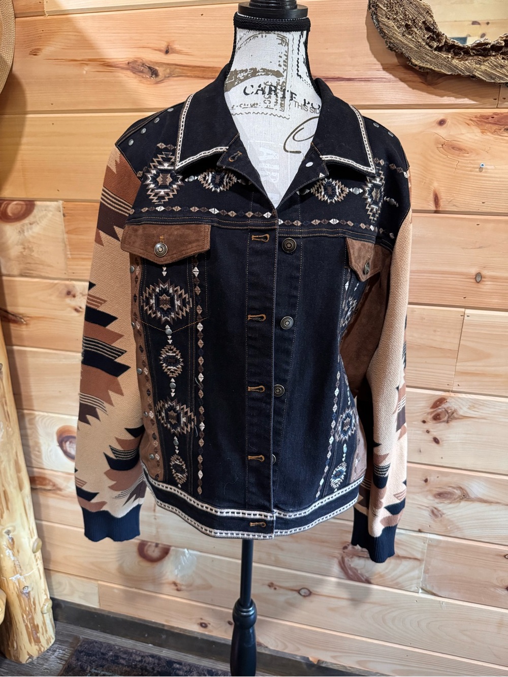 Reba Women's Black & Brown Southwestern Denim Jacket